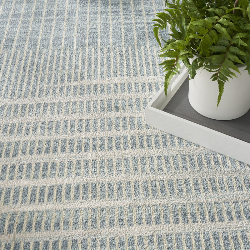 George Oliver Jeffs Machine Washable Blue Mid-Century Modern Indoor Rug, Rectangle 5'3" x 7'