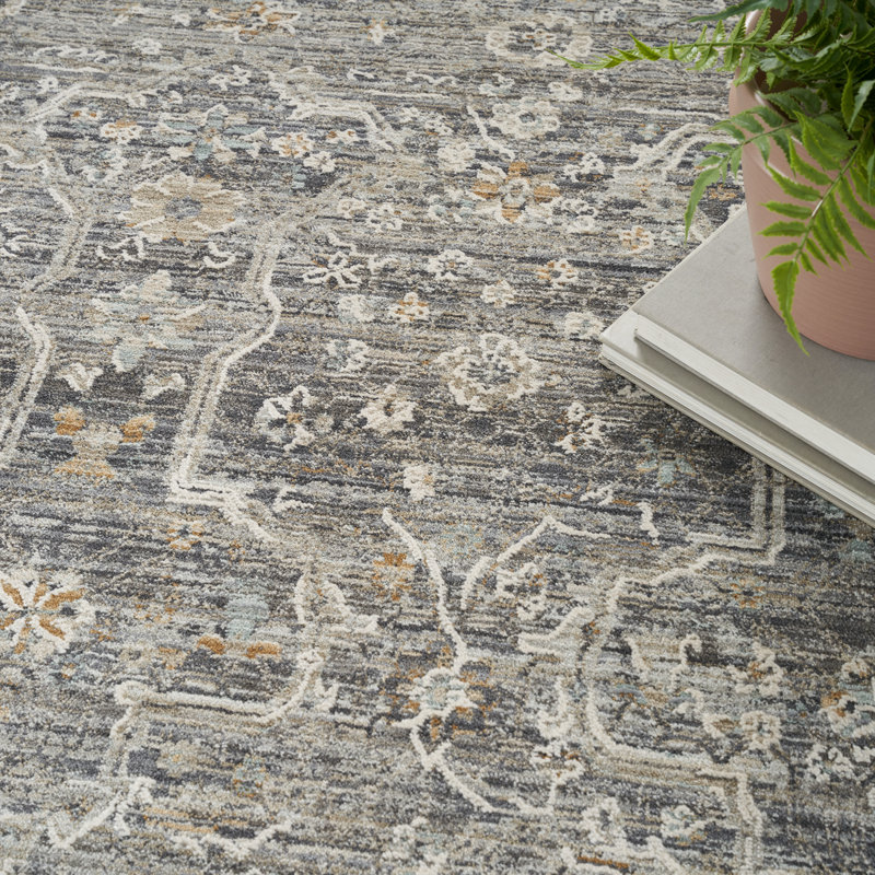 Rectangle Griagal Oriental Power Loomed Area Rug in Gray/Tan, Runner 2'3" x 8'