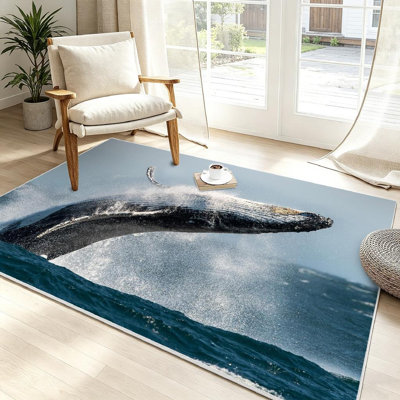 Blue Machine Washable,Whale Sydney Australia Animal Big Indoor Area Rug