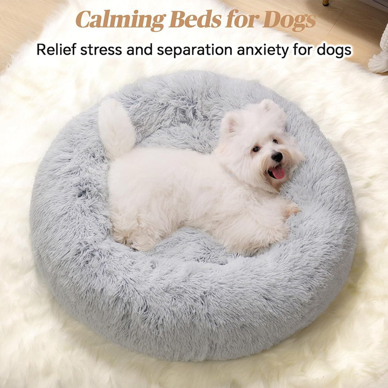 Dog Bed & Cat Bed, Donut Fluffy Anti-Anxiety Round...