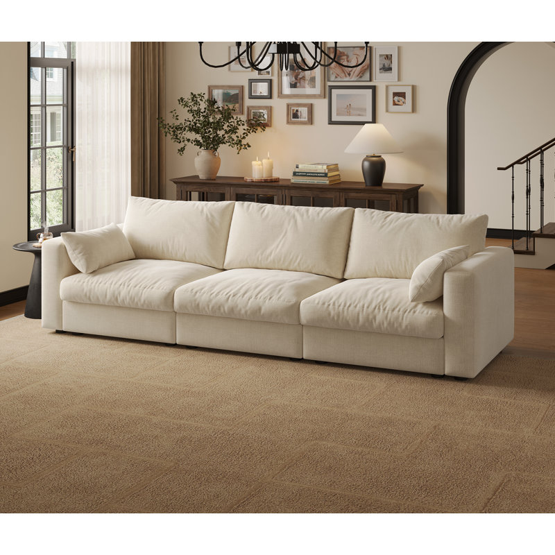 Canapé modulaire de 99 po avec rangement, Chenille beige