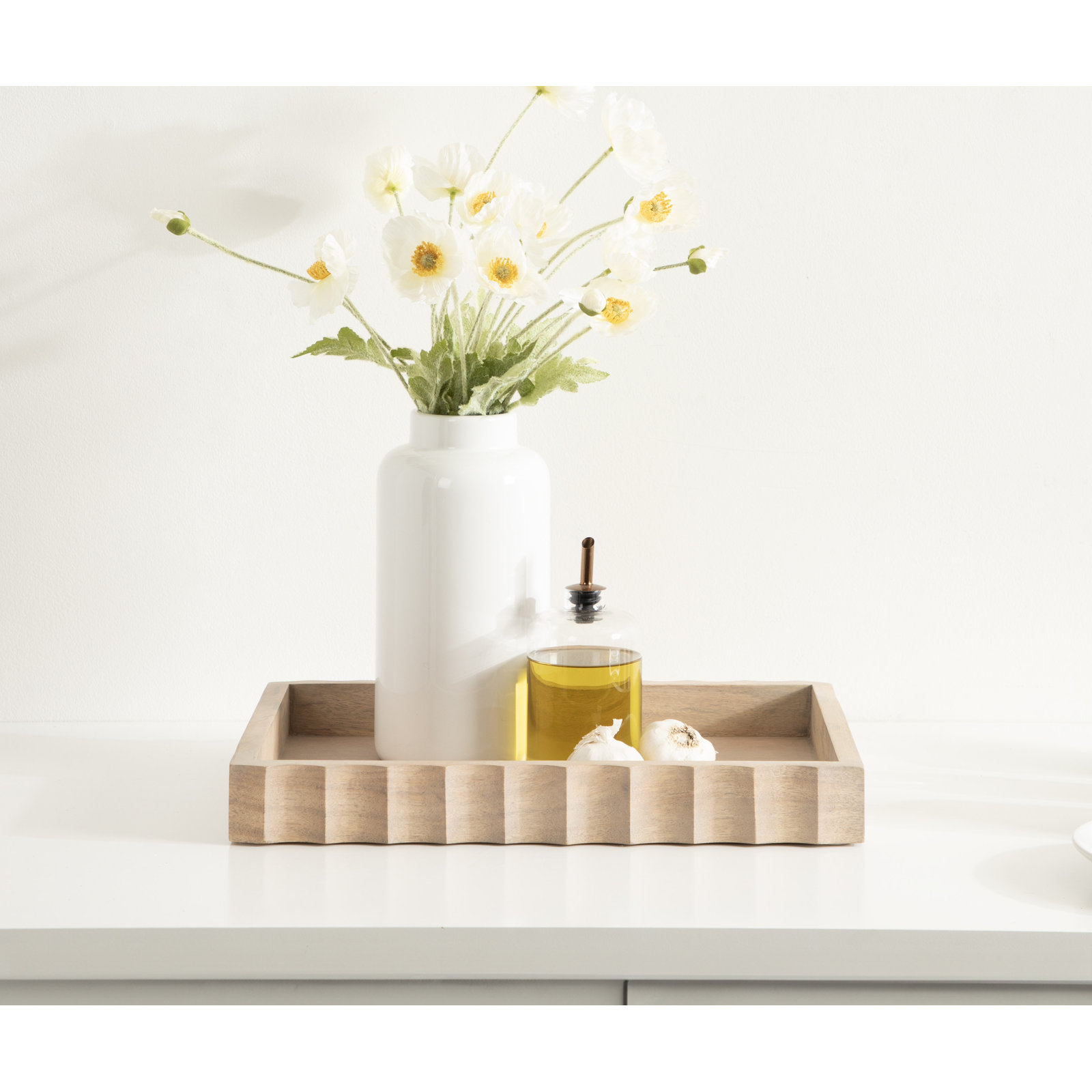 Cardella Fluted Rectangle Serving Tray, Natural