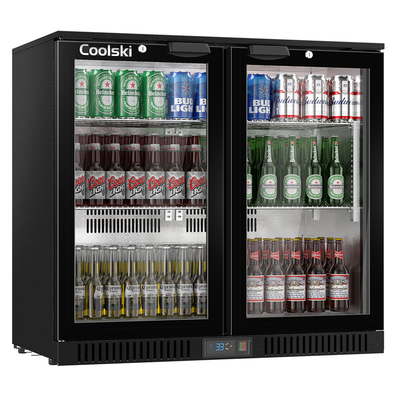 Glacière à barre arrière 36 pouces avec 2 portes en verre, réfrigérateur à boissons sous le comptoir, 7,4 pieds cubes Réfrigérateur de bar commercial à hauteur de comptoir avec éclairage à DEL pour le vin Soda, approuvé Etl Nsf7, noir