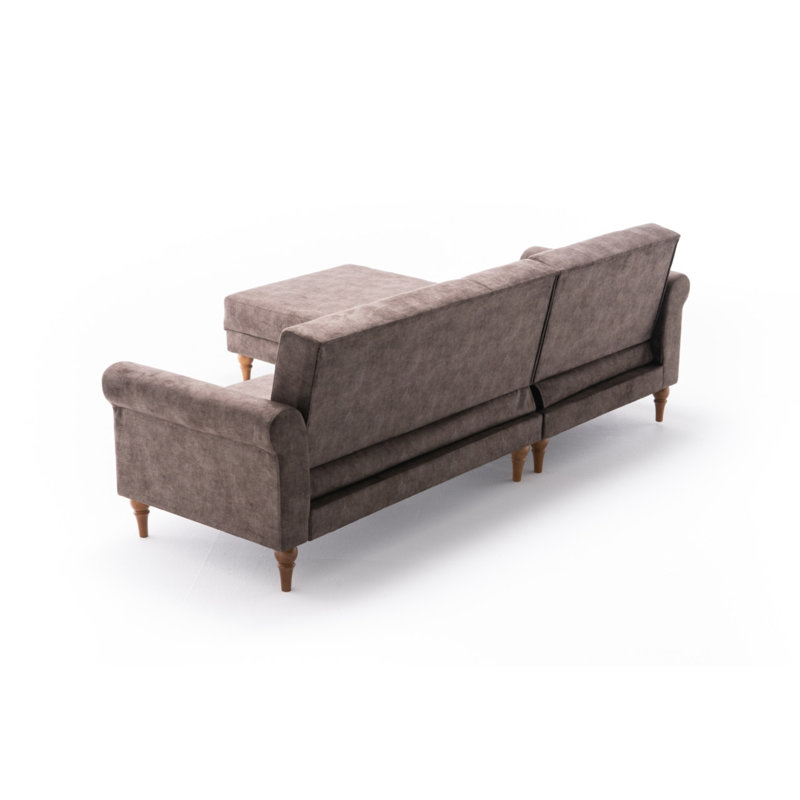 Canapé modulaire à méridienne rembourré igourdane, Polyester à 100 % de couleur brune, Accoudoir à gauche (vu de face)