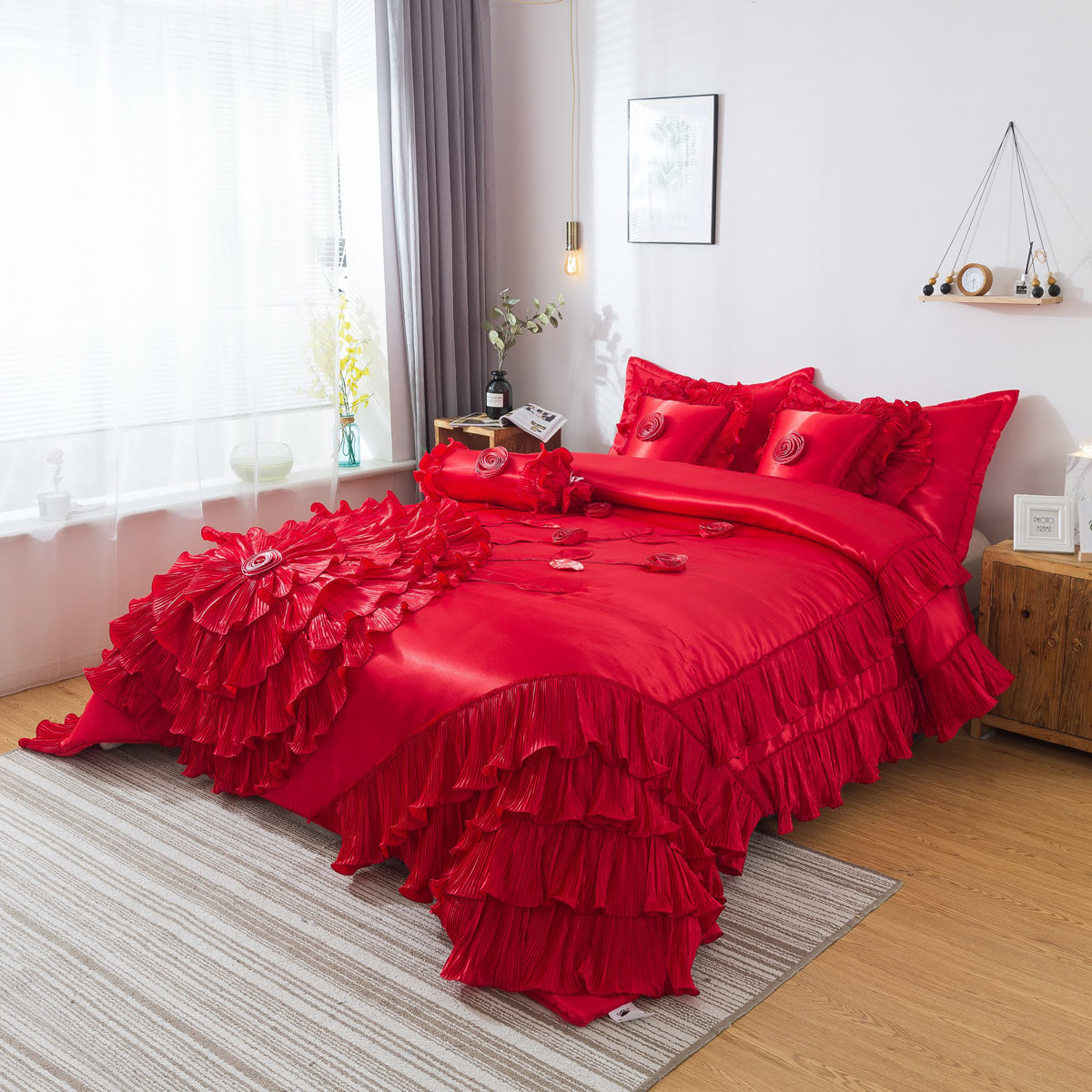 Moody Bold and Bright Romantic Bedding - Satin Comforter Set