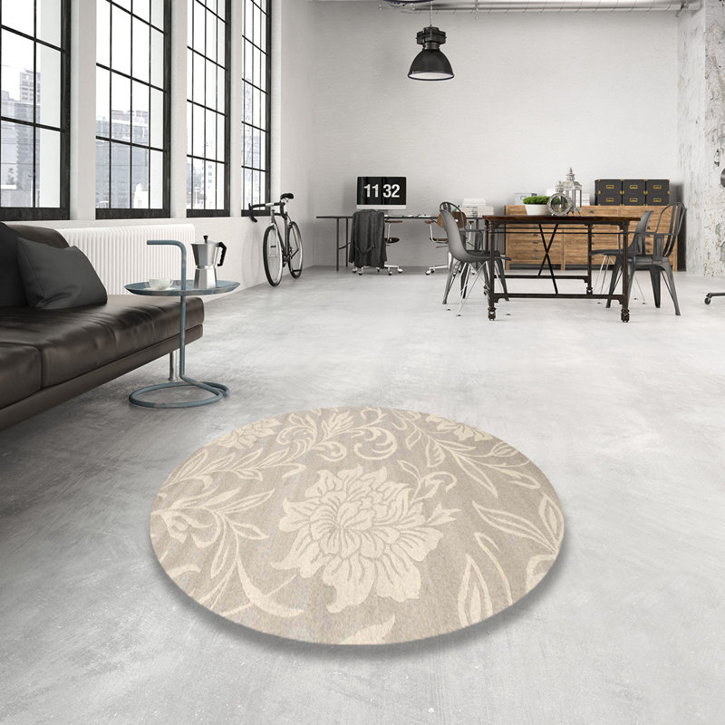 Tapis contemporain gris, Rond 8 pi