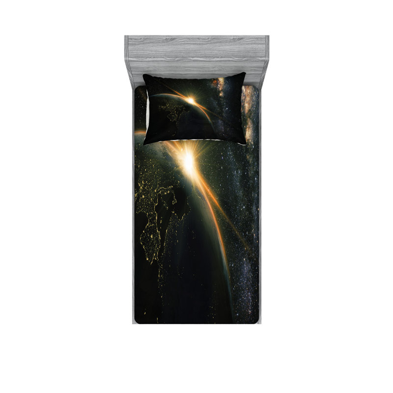 Drap-housse et coussin décoratif Ambesonne Galaxy, noir, Ensemble de draps pour lit simple + 5 pièces supp