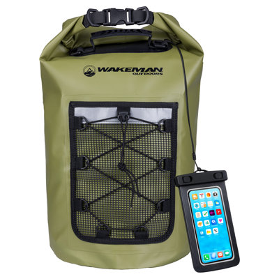 Waterproof Dry Bag - 30L Roll Top Lightweight Waterproof Backpack for Men or Women with Phone Case and Mesh Pocket - Kayaking, Boating, Swimming, Camping or Fishing Gear by Wakeman Outdoors (Green)