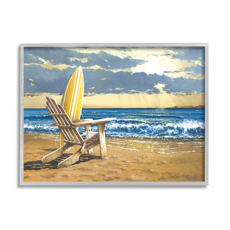 Planche de surf et vagues de plage par John Rossini, H 11 po x l 14 po x P 1,5 po, Estampe numérique Farmhouse