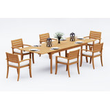 8 Seats 9 Pcs Grade-A Teak Wood Dining Set: 94" Double Extension Rectangle Table And 8 Travota Stacking Arm Chairs #11TV2008