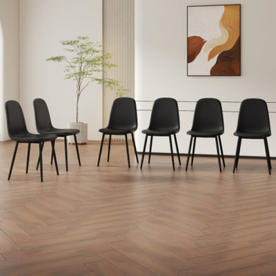 Ensemble de chaises de salle à manger modernes et minimalistes noires - six chaises par boîte, stables et confortables. Chaises d'appoint rembourrées de style Mid-Century moderne, chaises en forme de cuillère avec pieds en métal noir.