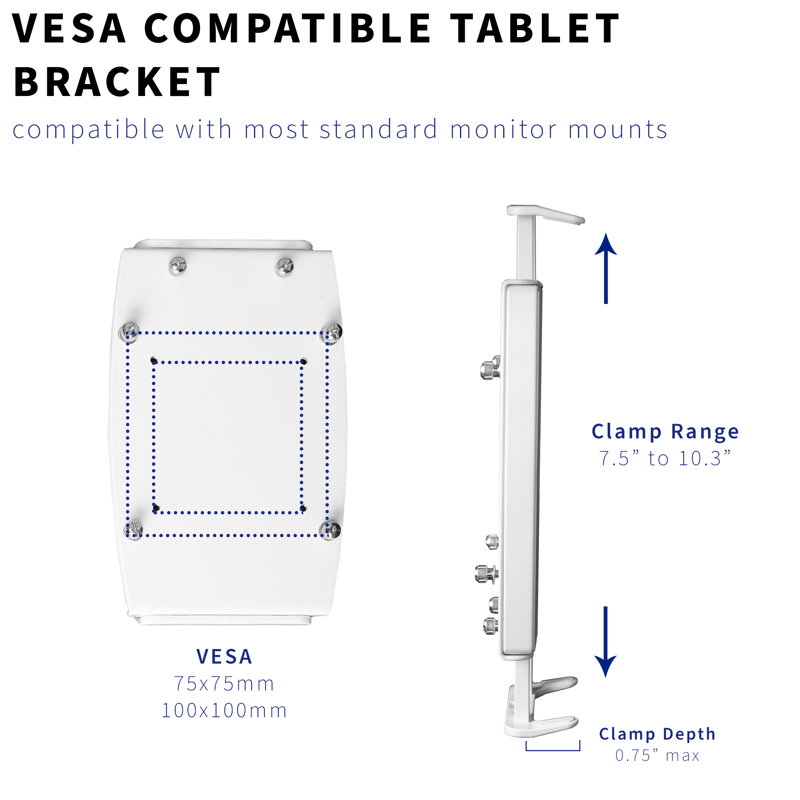 White Adjustable VESA Mount for Tablets and Laptops