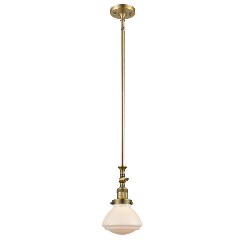 Luminaire suspendu simple à 1 lumière Chesterville, Ampoule DEL 6 watts Vinage, Blanc mat, Laiton brossé