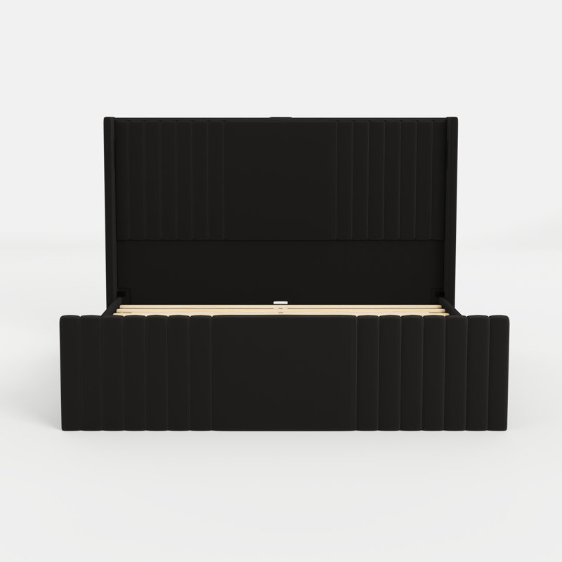Velvet Upholstered Wingback Platform Bed, King, Black