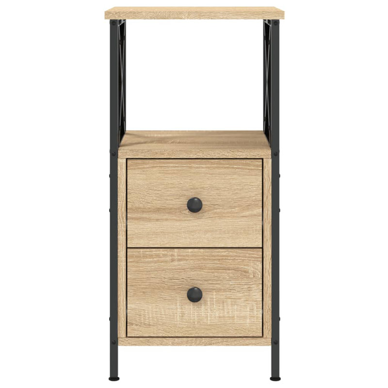 Herendeen 34cm W Iron Bedside Table, Sonoma Oak, Individual