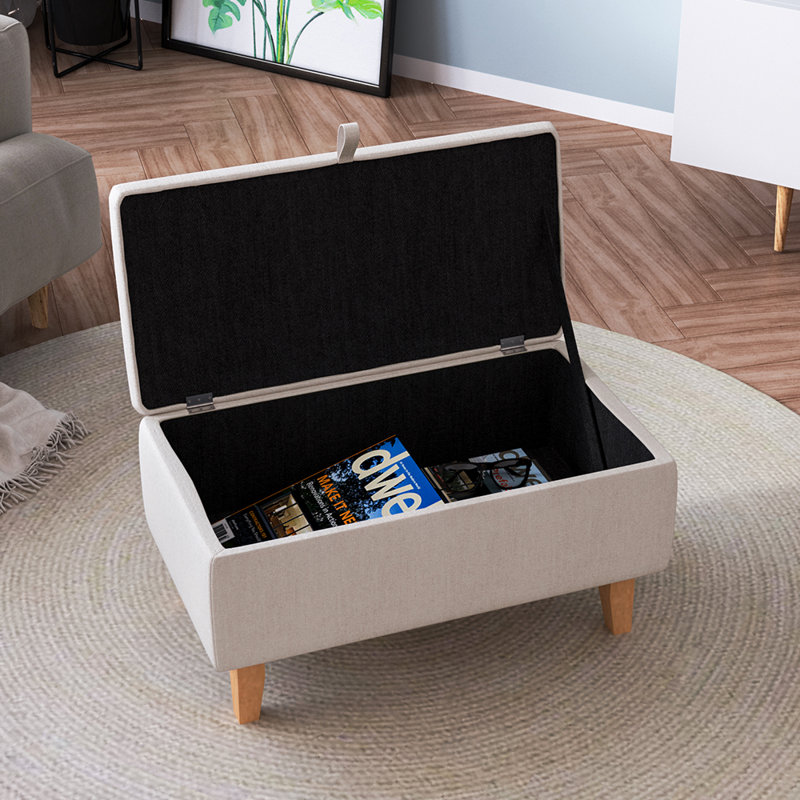 Amelie 71Cm Wide Rectangle Linen Upholstered Storage Ottoman, Cream