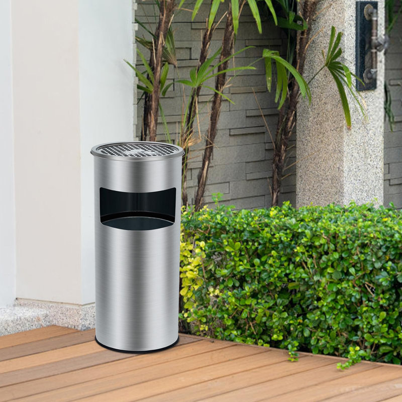 Poubelle ronde 7Gal avec couvercle Poubelle intérieure en acier inoxydable pour le patio