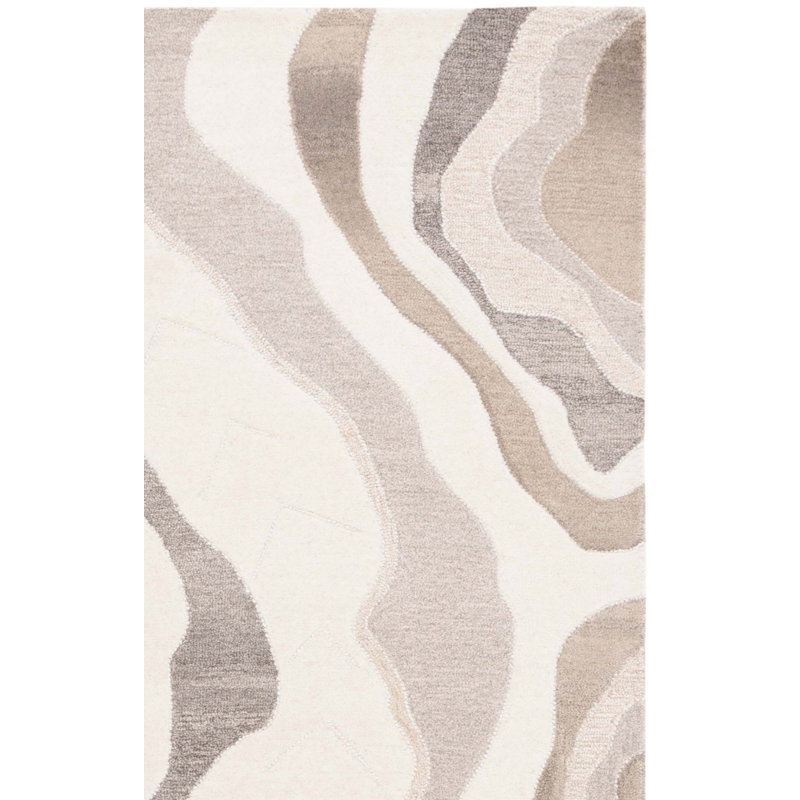 Tapis rectangulaire en laine touffeté à la main à motif abstrait Carigan, Rectangle 6 pi x 9 pi