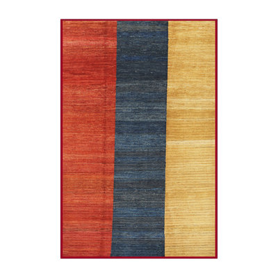Tapis contemporain rouge / vert / jaune