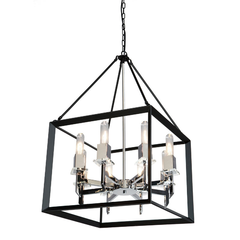 Lustre carré à 8 lumières Haught, H 33 po x l 20 po x P 20 po, Noir/chrome
