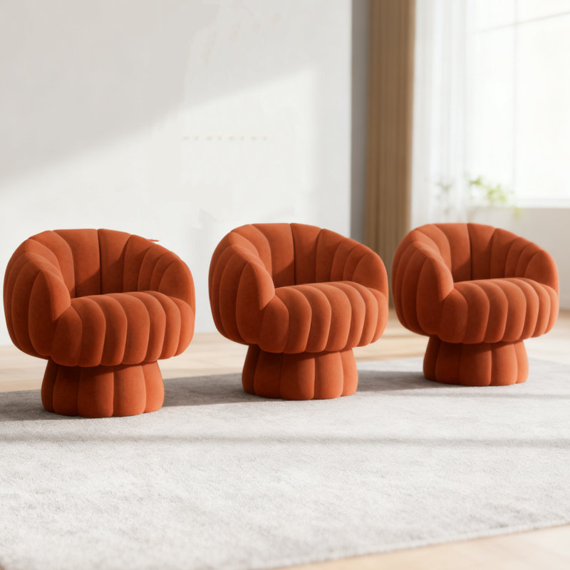 Upholstered Swivel Accent Chair Barrel Chair With Pillow(Set of 3), Rust