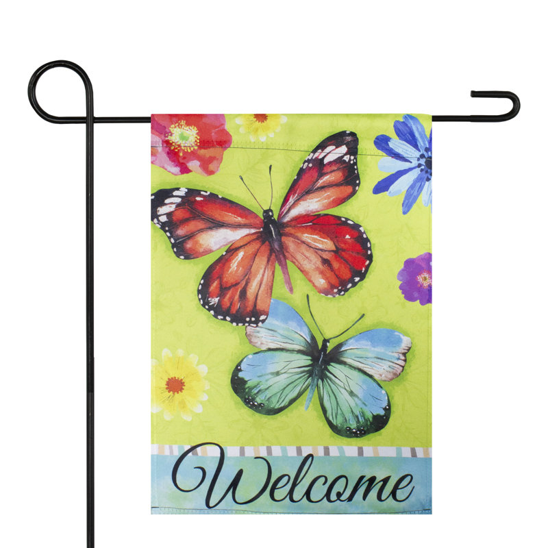 Drapeau floral d'extérieur Welcome Butterflies, H 18 po x l 12,5 po