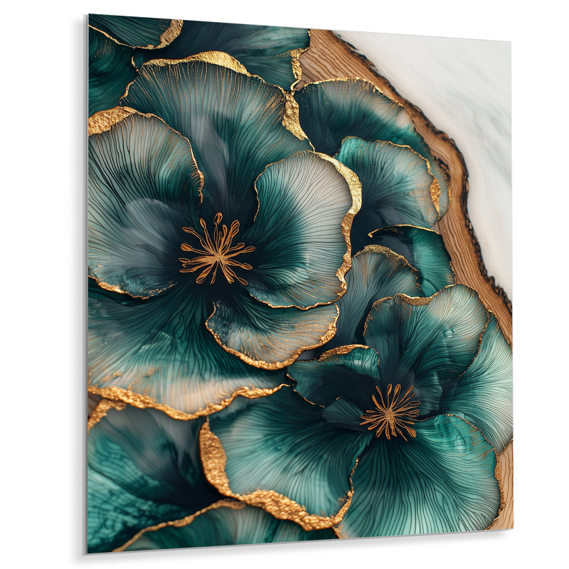 Emerald Leaves Wood Slide II - reproduction d'art traditionnelle en métal, décoration murale en métal géode de pierre