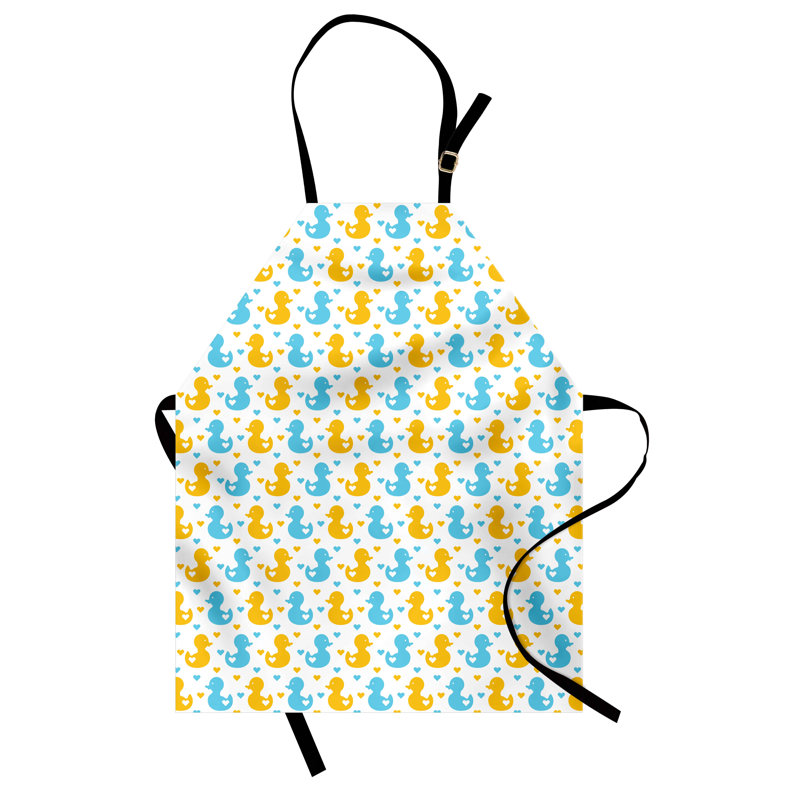 Tablier de canard en caoutchouc East Urban Home unisexe, imprimé cœurs, taille adulte, jaune bleu