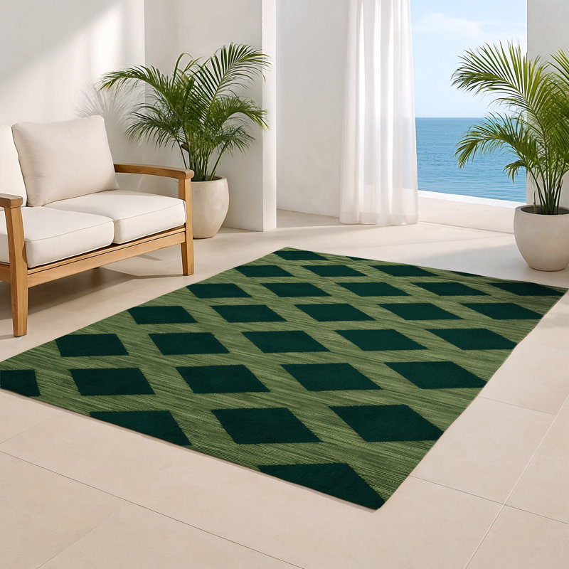 Tapis d'intérieur et d'extérieur à carreaux vert, Rectangulaire 8 pi x 10 pi