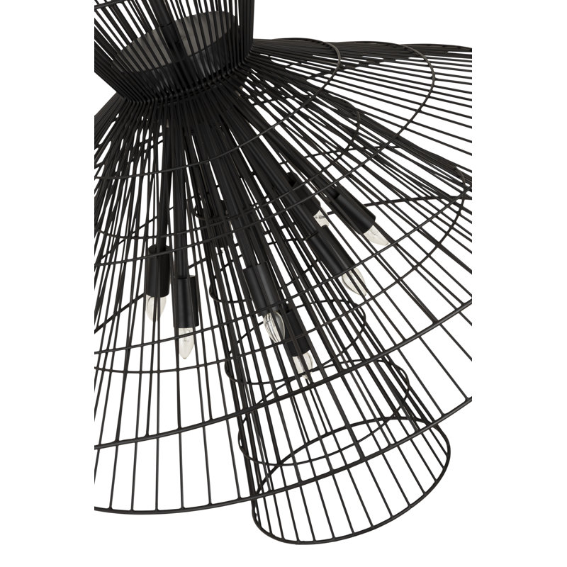 Lustre géométrique unique à 8 lumières Bowry, Noir mat