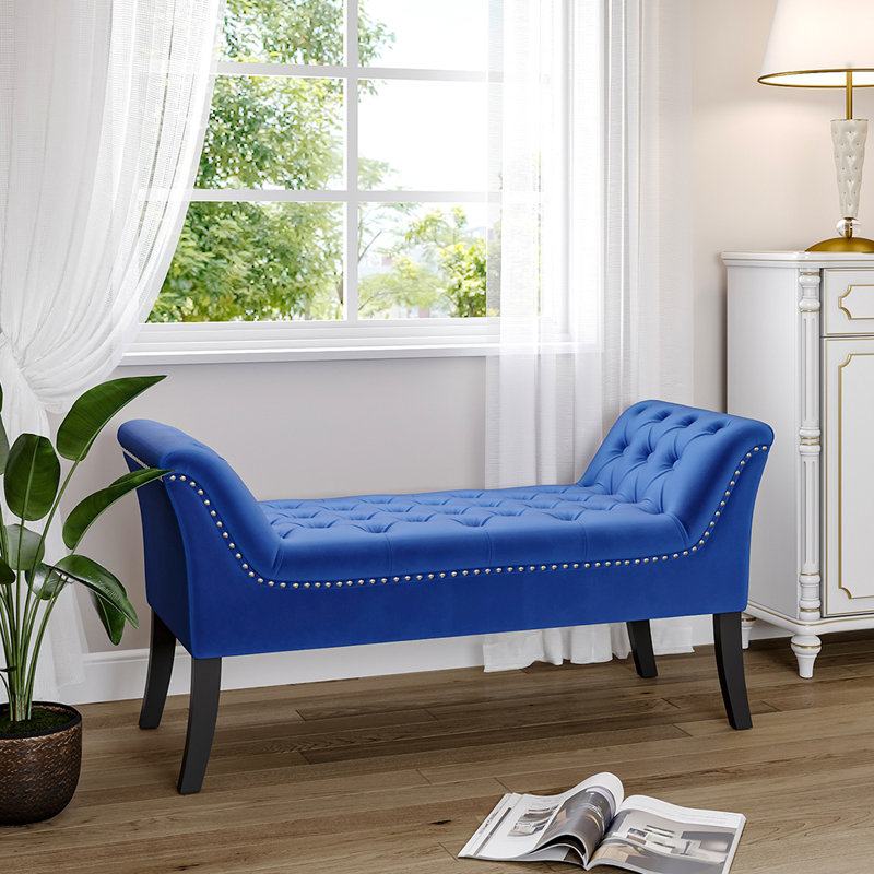 Lutsen Velvet Upholstered Bench, Navy Blue