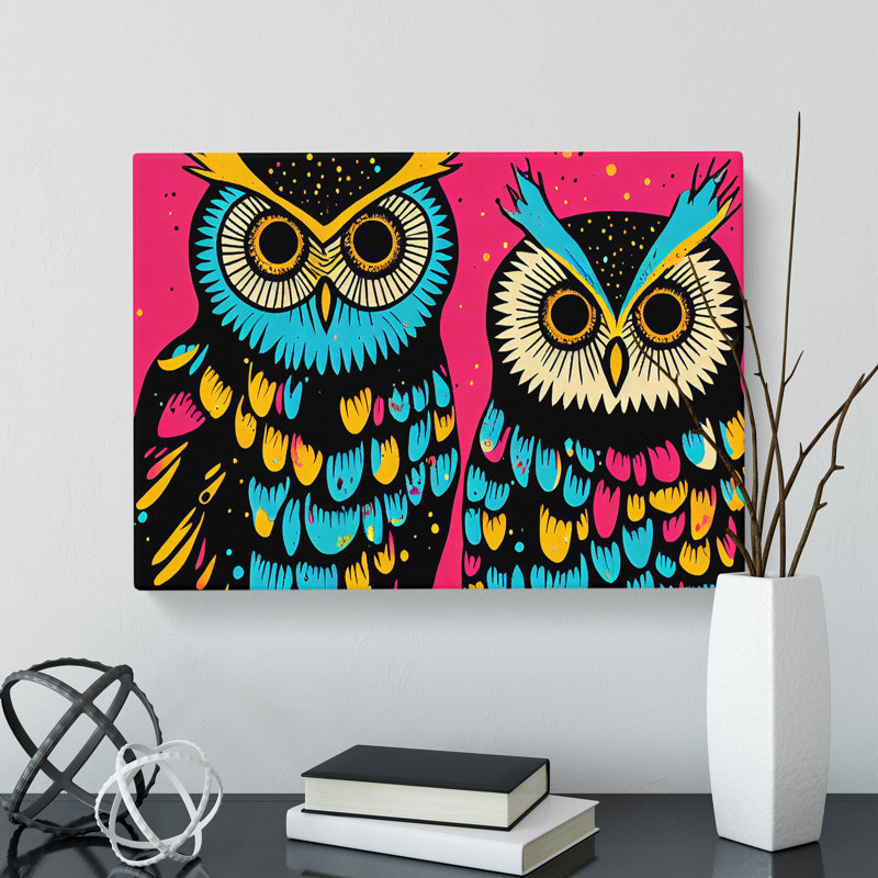 Painted Long Eared Owls Abstract - Wrapped Canvas Print, 35cm H x 50cm W x 3cm D
