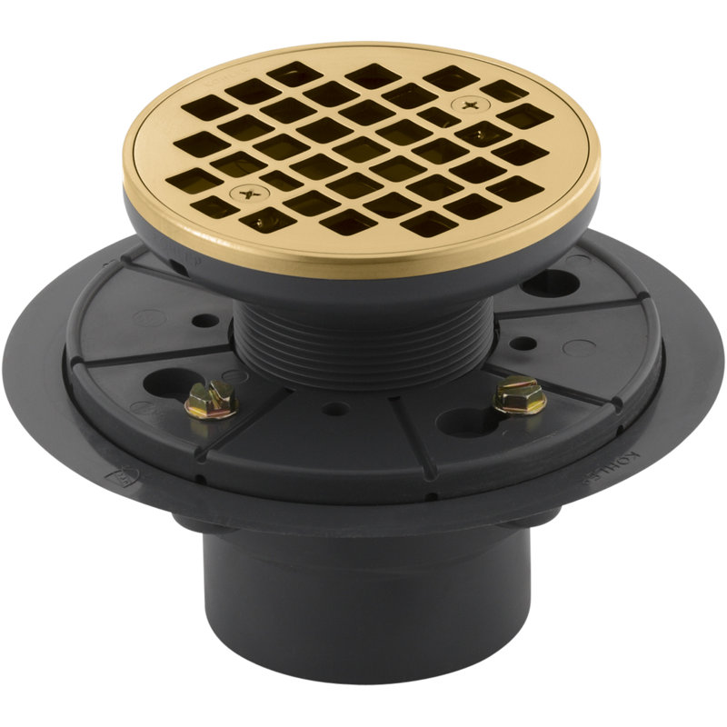 Round Design 3" Grid Shower Drain, Vibrant Brushed Moderne Brass