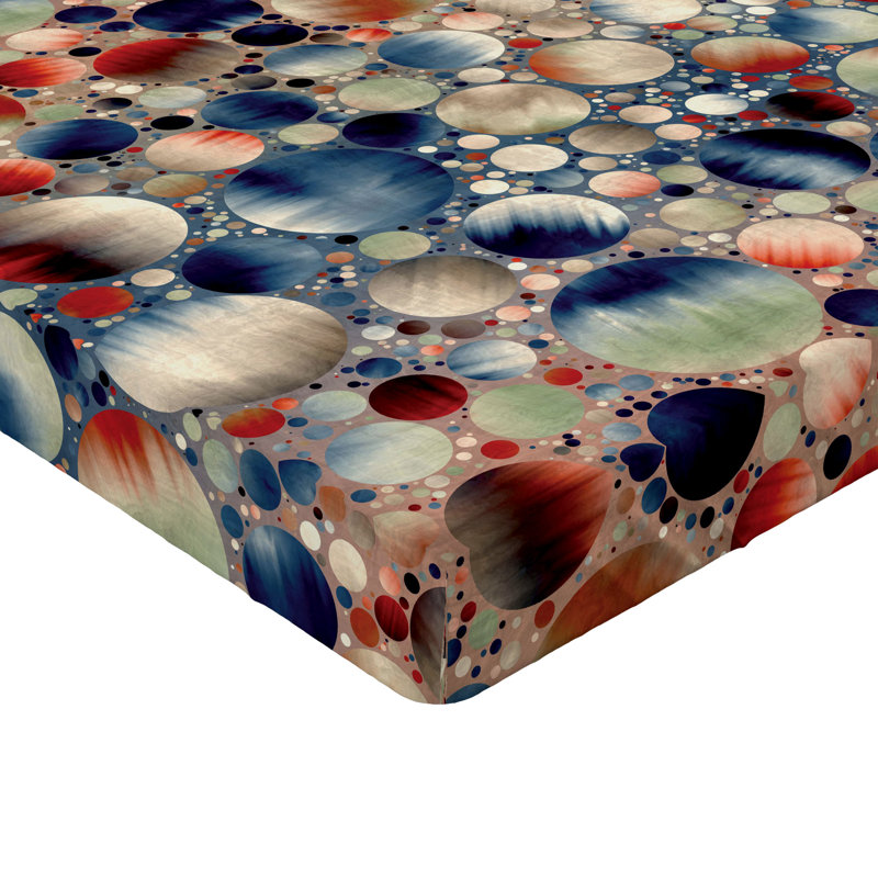 Drap-housse floral Ambesonne, Drap-housse de taille simple, Brun clair / bleu foncé / motif à pois vermillon