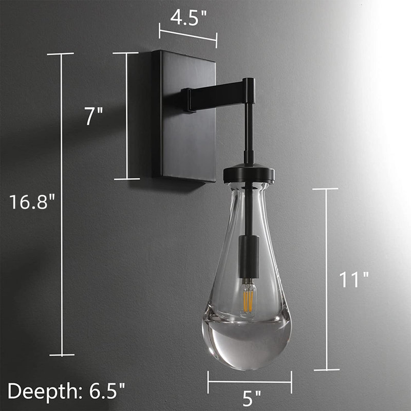 Light Dimmable Teardrop Wall Sconce, 2, Black