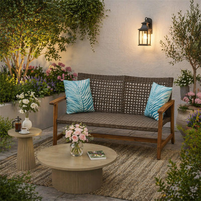 HAMPTON Outdoor Acacia Wood Wicker Loveseat
