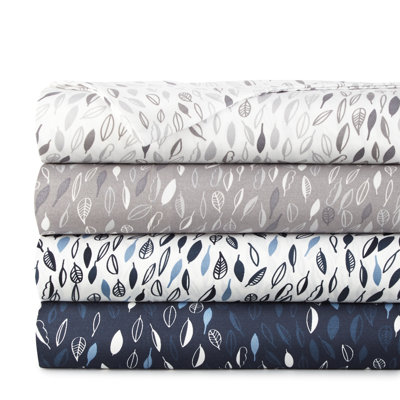 Ensemble de draps Southshore Fine Linens à motif botanique gris, en microfibre doublement brossée 100 g/m², avec bonnet de 35,5 cm de profondeur, 1 drap plat, 1 drap-housse et 2 taies d'oreiller, format Queen