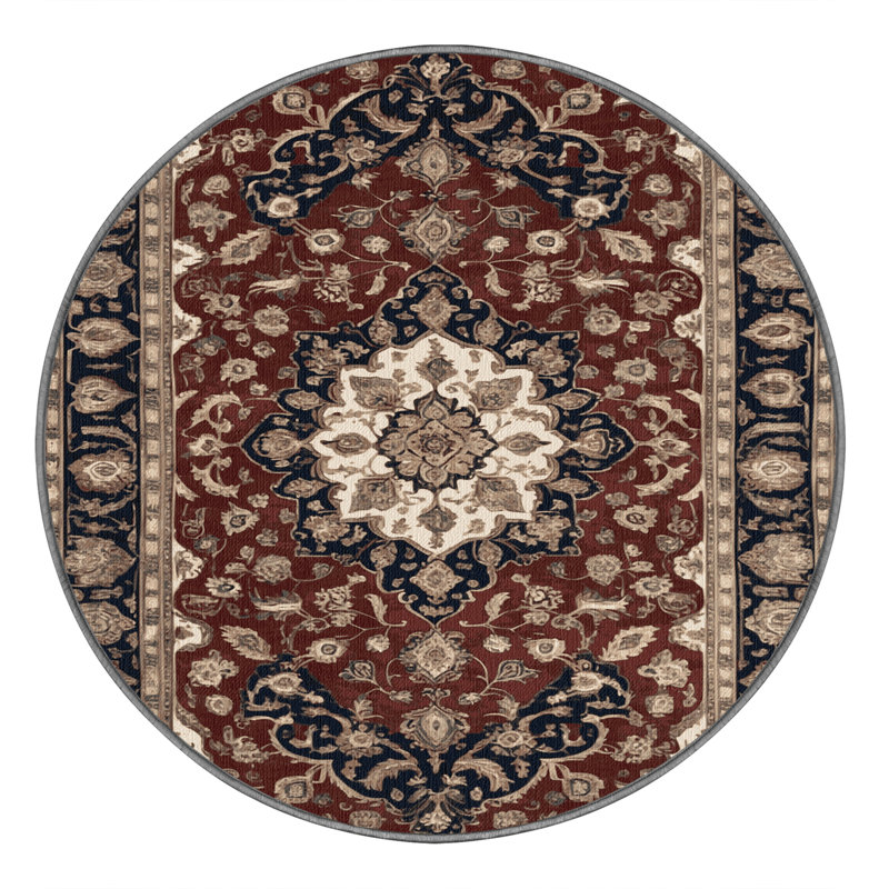 Tapis persan gris lavable à la machine, Rond 3 pi