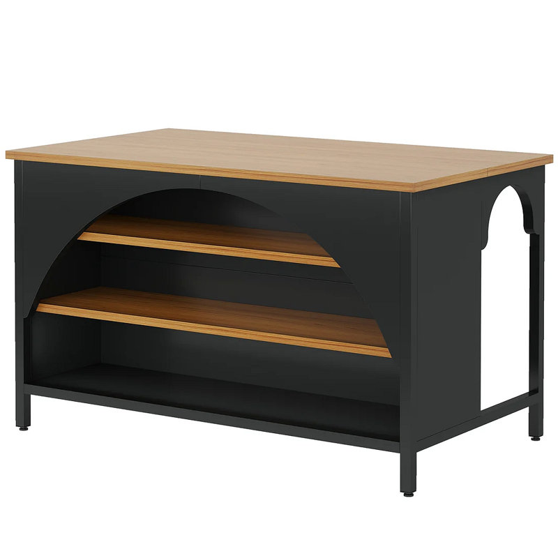 Farmhouse Kitchen Island: Storage Shelf & Bistro Bar Unit