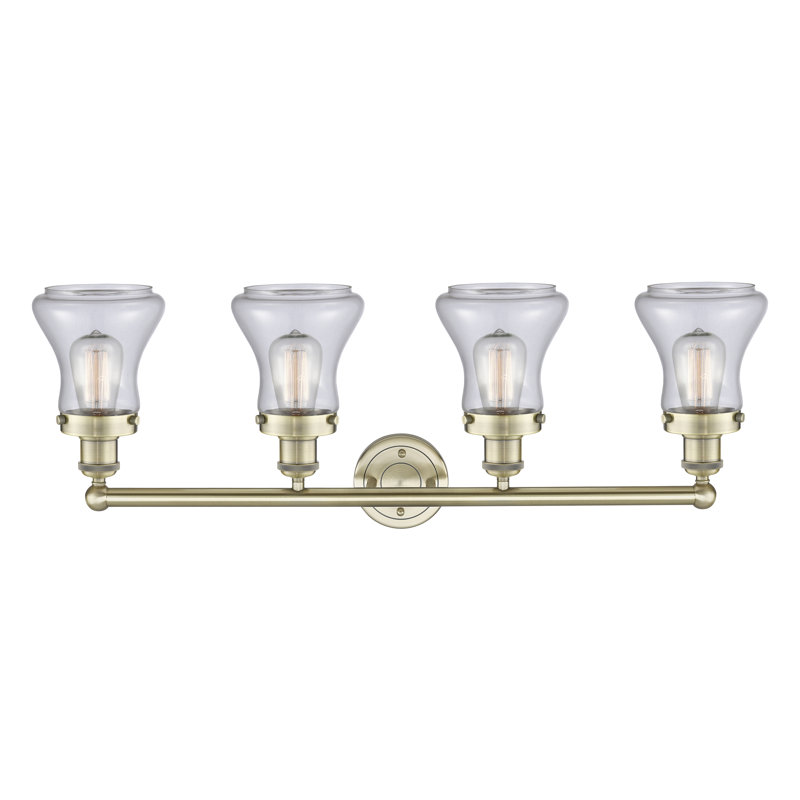 Éclairage pour meuble-lavabo à 4 lumières à intensité variable Asadbek, Transparent, Laiton antique