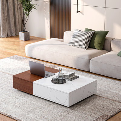 Modern Style Walnut Coffee Table With Two Storage Spaces