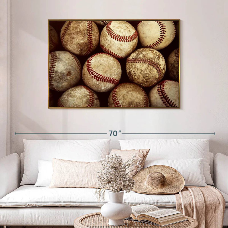 Baseball Balls, 46" X 31", Floating Frame Gold