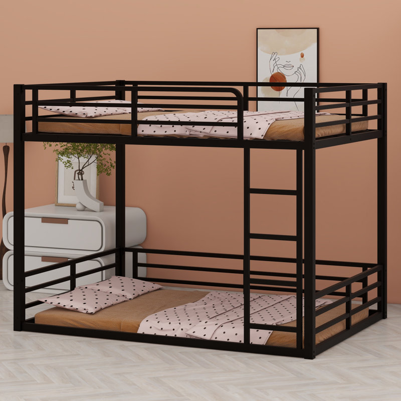 Metal Floor Bunk Bed For Kids, Teens, Adults, Full Over Full
