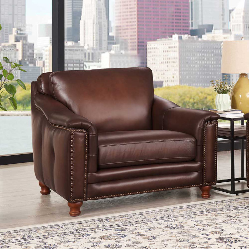 Alpert Top Grain Leather Chair, Brown Genuine Leather
