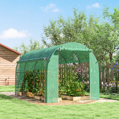Walk-in Polytunnel Greenhouse, 296 x 196cm Steel Frame Polytunnel Greenhouse - Green