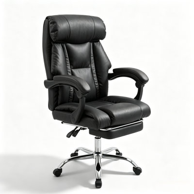 Office Chair Adjustable Height Executive Desk Chair With Foot Rest Comfortable Computer Chair High Back Reclining Gaming Chair Durable Leather Rolling Work Swivel Chairs