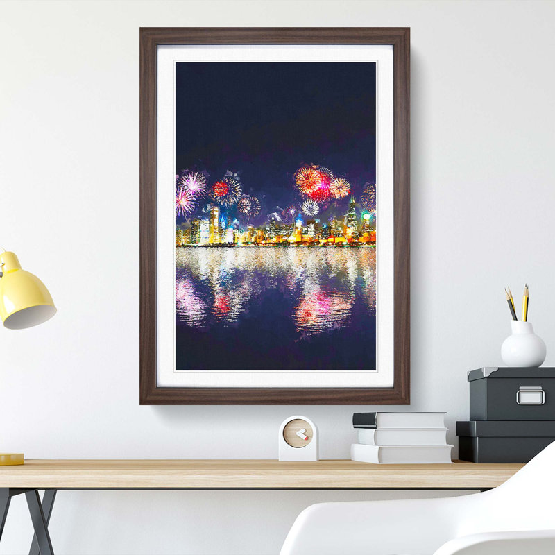 Fireworks Above the Chicago in Abstract - Picture Frame Graphic Art Print, Walnut Framed, 48cm H x 36cm W x 2cm D