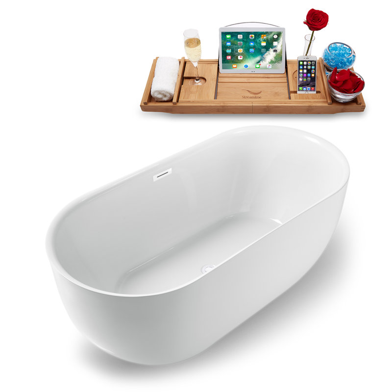 1501.1mm x 718.8mm Freestanding Soaking Acrylic Bathtub, Glossy White