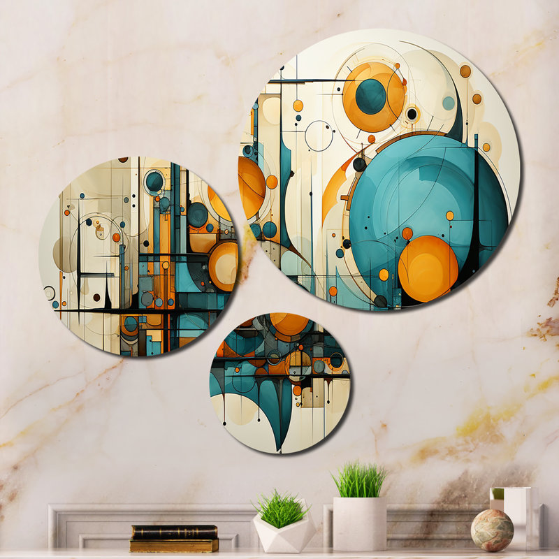 Teal Yellow Abstract Fractal Collage Melodies I Abstract Wall Decor on Metal