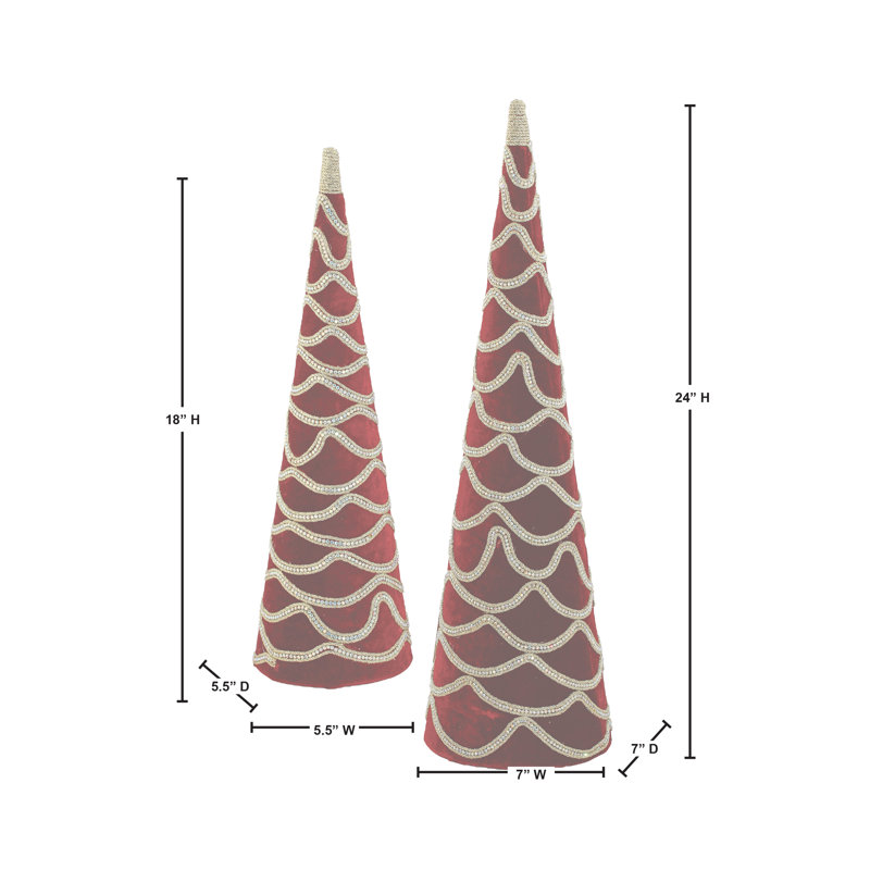 18" With Jewel Cone Tree Set Of 2, Red